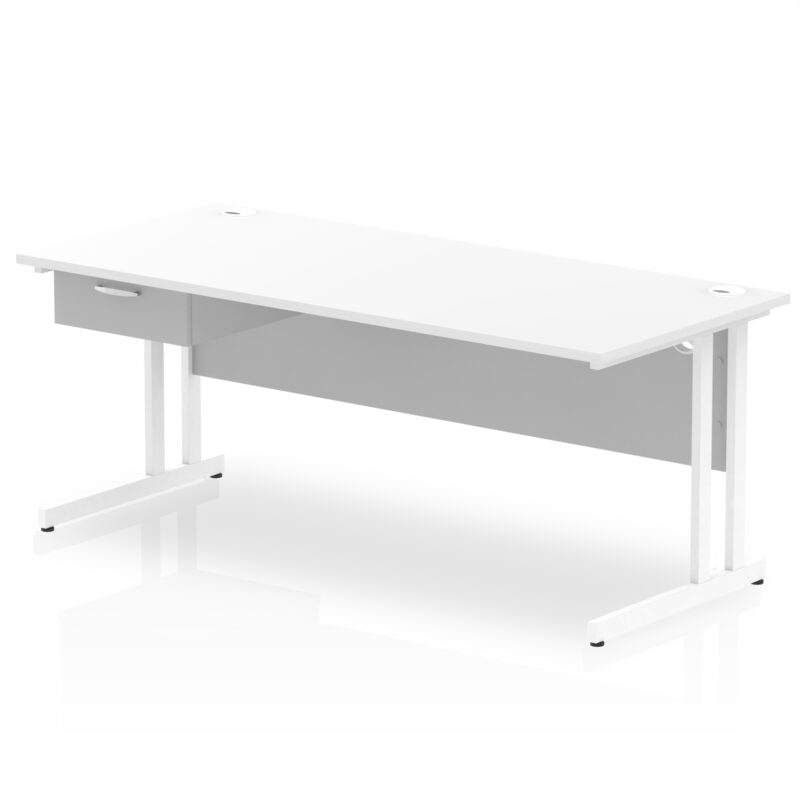 impulse cantilever straight desk white frame with single one drawer fixed pedestal