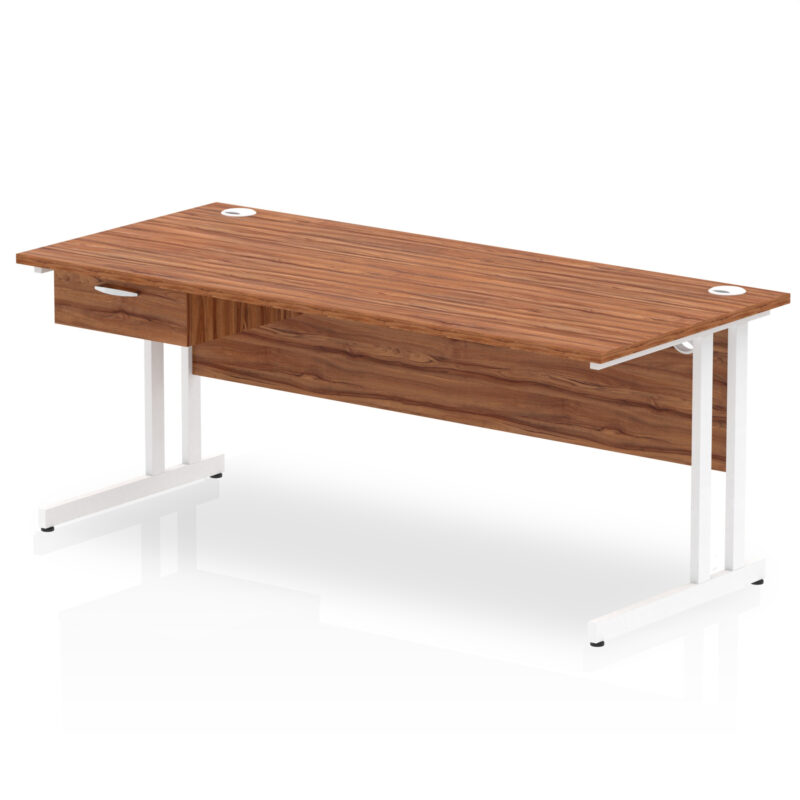 impulse cantilever straight desk white frame with single one drawer fixed pedestal