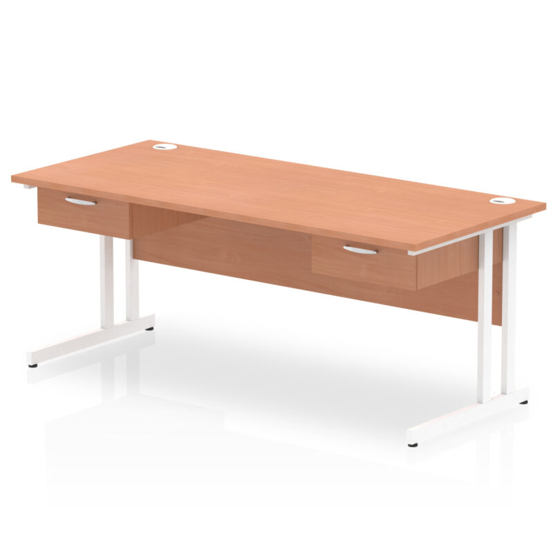 impulse cantilever straight desk white frame with two one drawer fixed pedestals