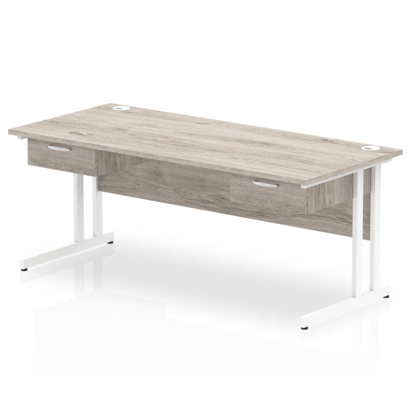 impulse cantilever straight desk white frame with two one drawer fixed pedestals