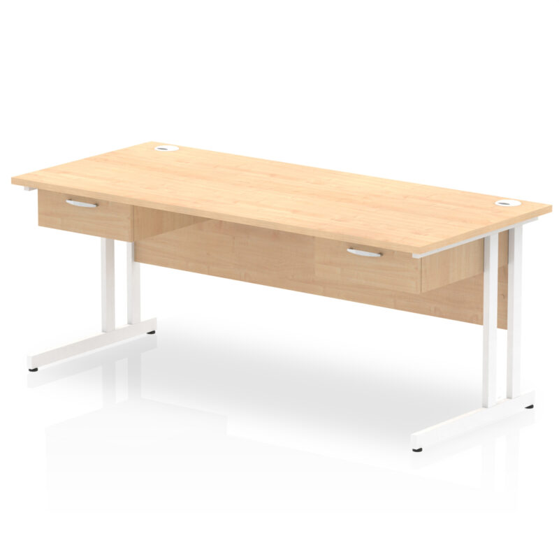 impulse cantilever straight desk white frame with two one drawer fixed pedestals