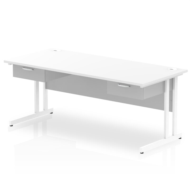 impulse cantilever straight desk white frame with two one drawer fixed pedestals