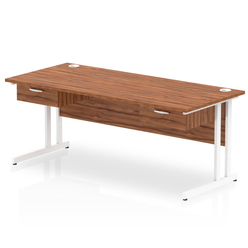 impulse cantilever straight desk white frame with two one drawer fixed pedestals
