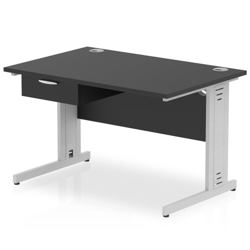 impulse cable managed straight desk silver frame with single one drawer fixed pedestal