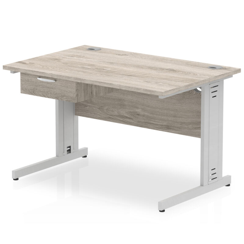 impulse cable managed straight desk silver frame with single one drawer fixed pedestal