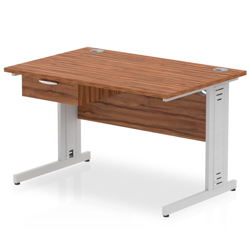 impulse cable managed straight desk silver frame with single one drawer fixed pedestal