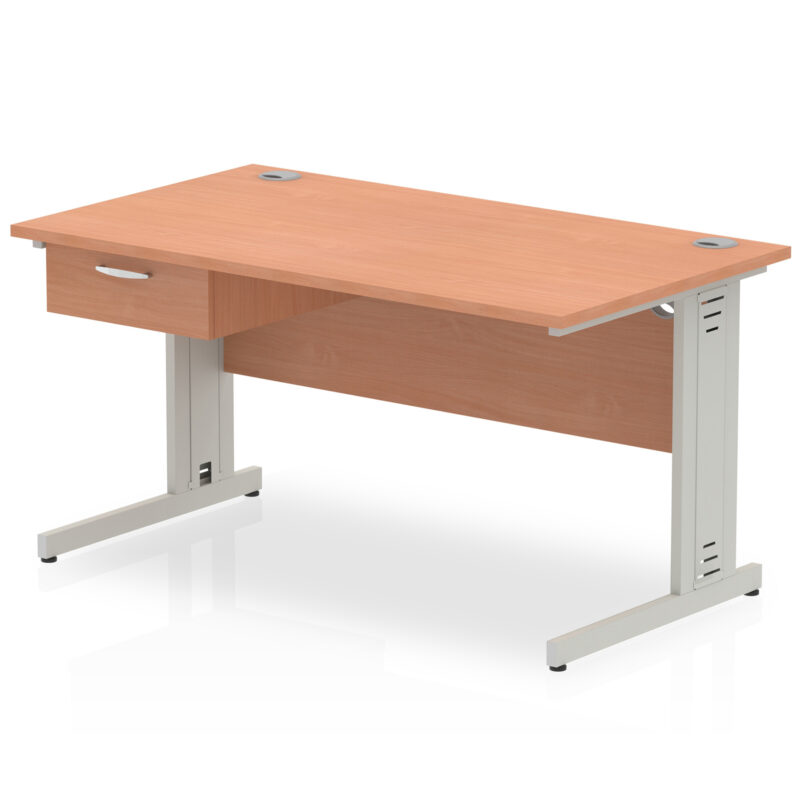 impulse cable managed straight desk silver frame with single one drawer fixed pedestal
