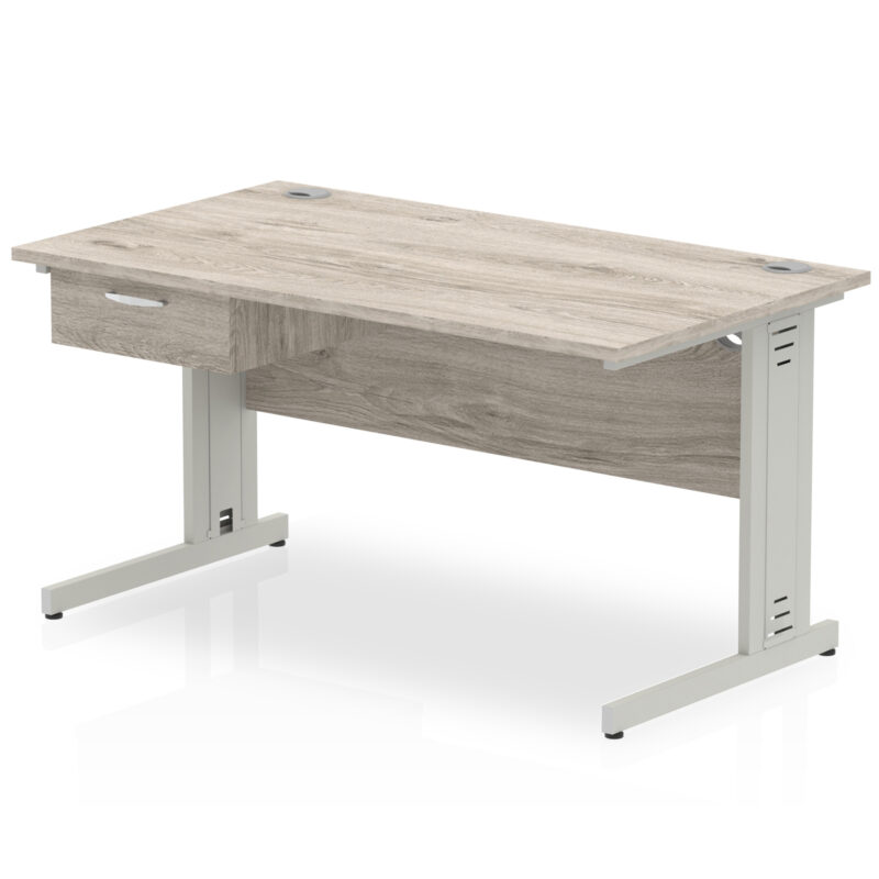 impulse cable managed straight desk silver frame with single one drawer fixed pedestal