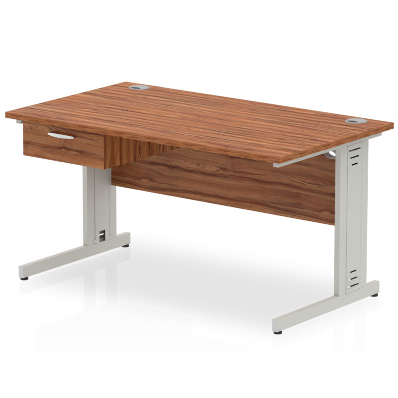 impulse cable managed straight desk silver frame with single one drawer fixed pedestal