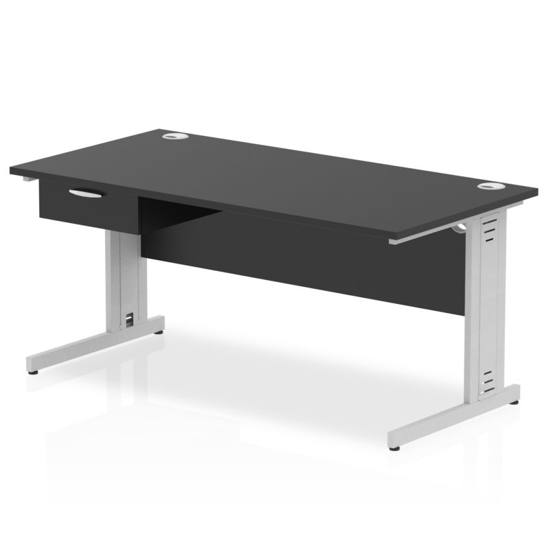 impulse cable managed straight desk silver frame with single one drawer fixed pedestal