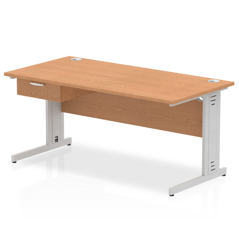 impulse cable managed straight desk silver frame with single one drawer fixed pedestal