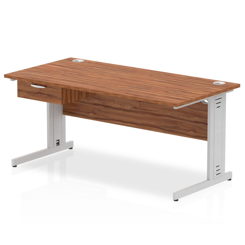 impulse cable managed straight desk silver frame with single one drawer fixed pedestal