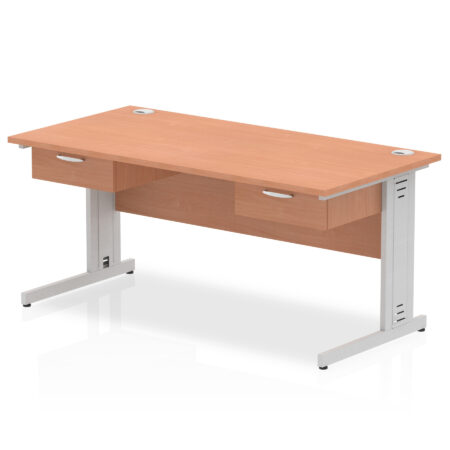 impulse cable managed straight desk silver frame with two one drawer fixed pedestals