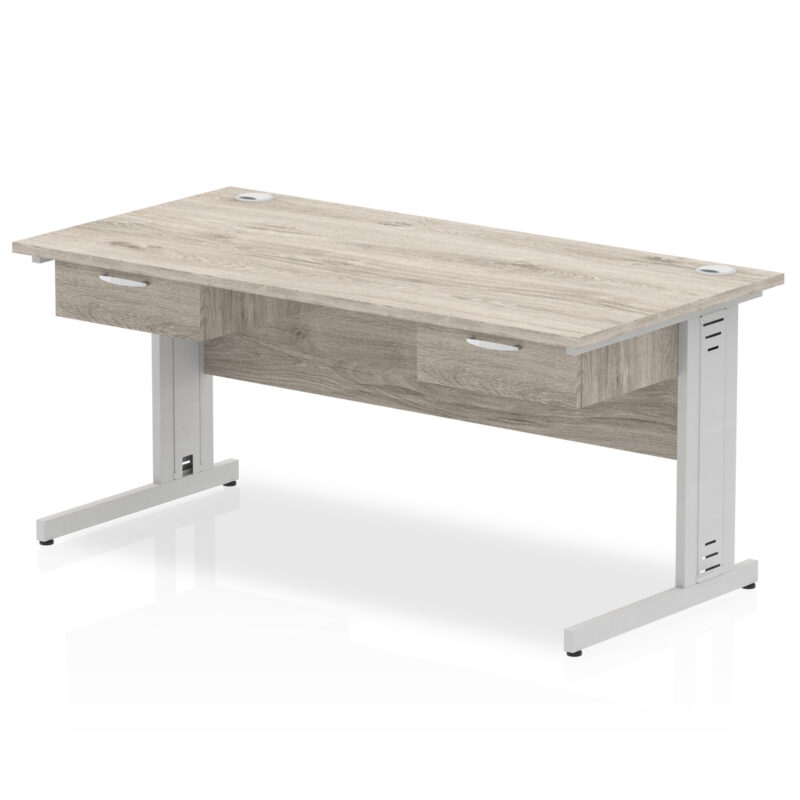 impulse cable managed straight desk silver frame with two one drawer fixed pedestals