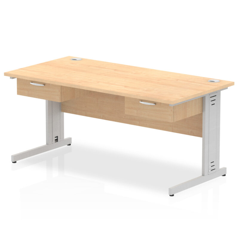 impulse cable managed straight desk silver frame with two one drawer fixed pedestals