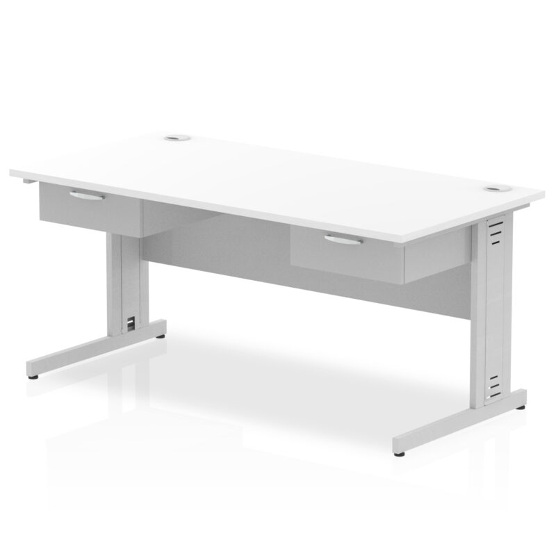 impulse cable managed straight desk silver frame with two one drawer fixed pedestals