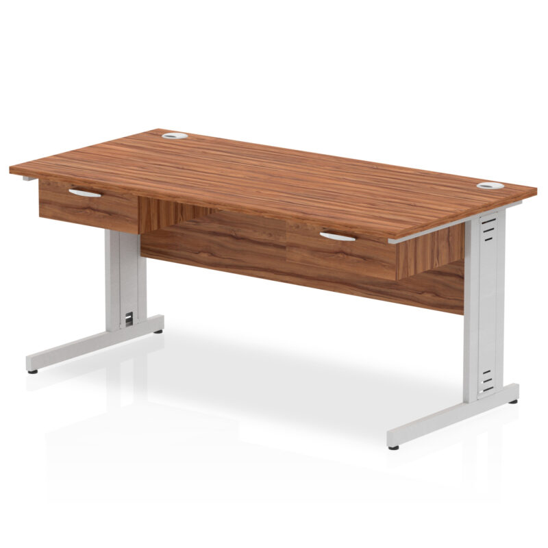 impulse cable managed straight desk silver frame with two one drawer fixed pedestals