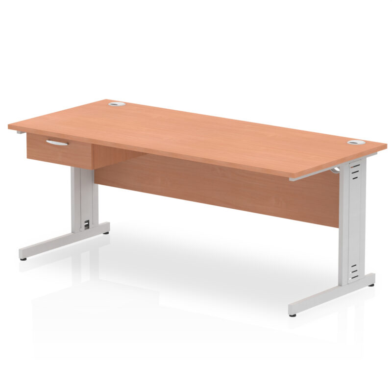 impulse cable managed straight desk silver frame with single one drawer fixed pedestal