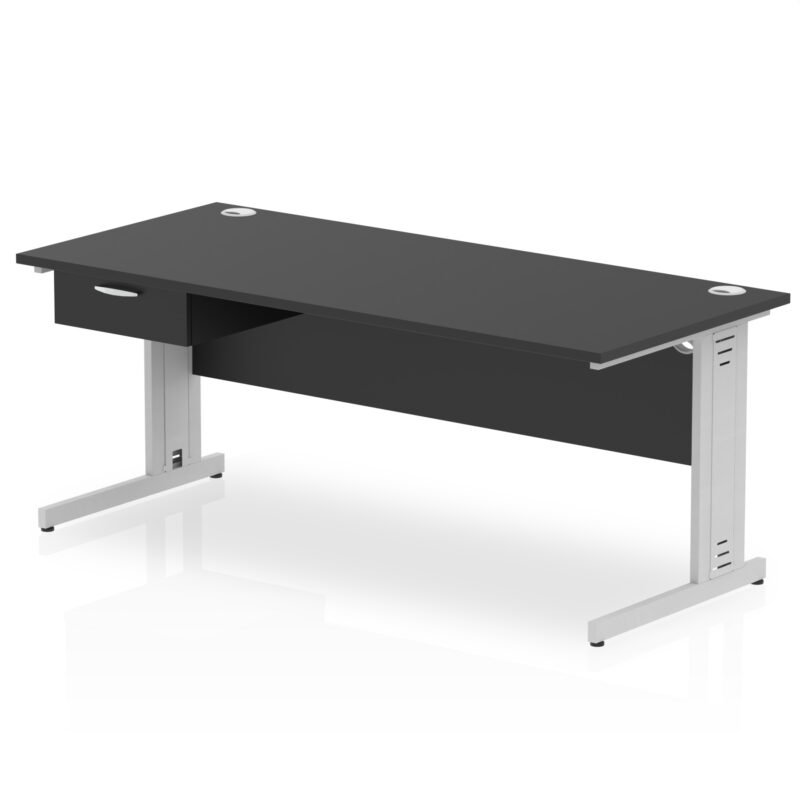 impulse cable managed straight desk silver frame with single one drawer fixed pedestal