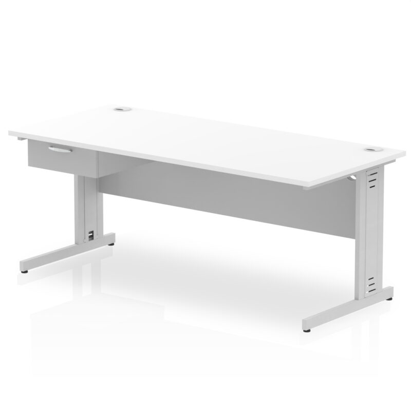 impulse cable managed straight desk silver frame with single one drawer fixed pedestal