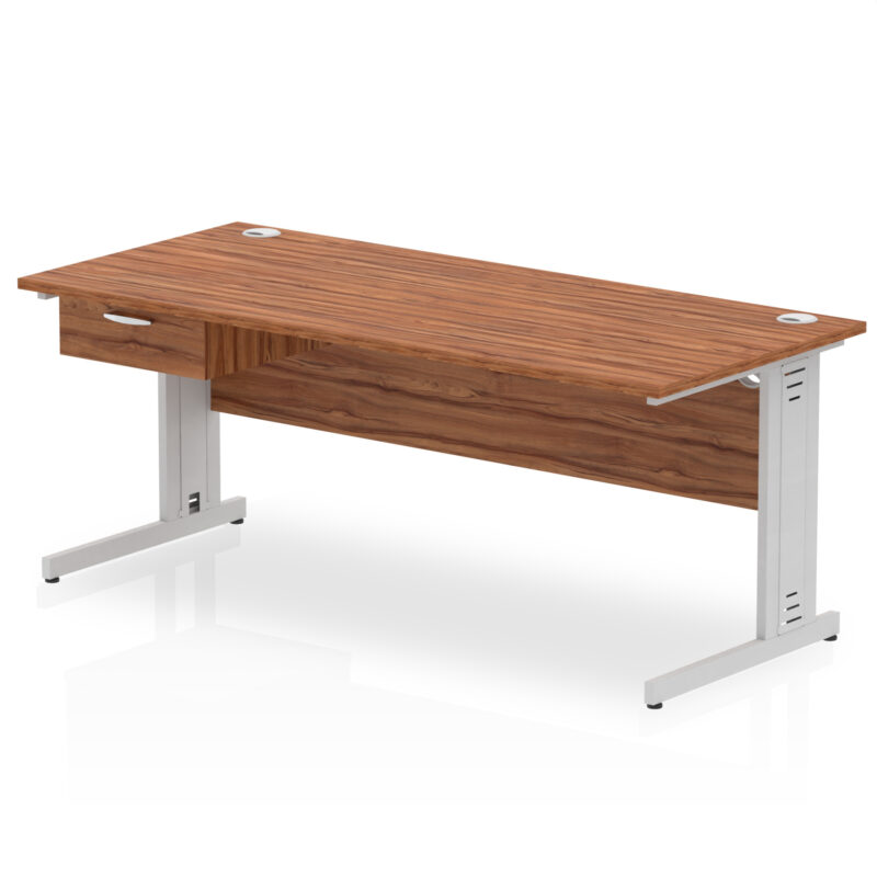 impulse cable managed straight desk silver frame with single one drawer fixed pedestal