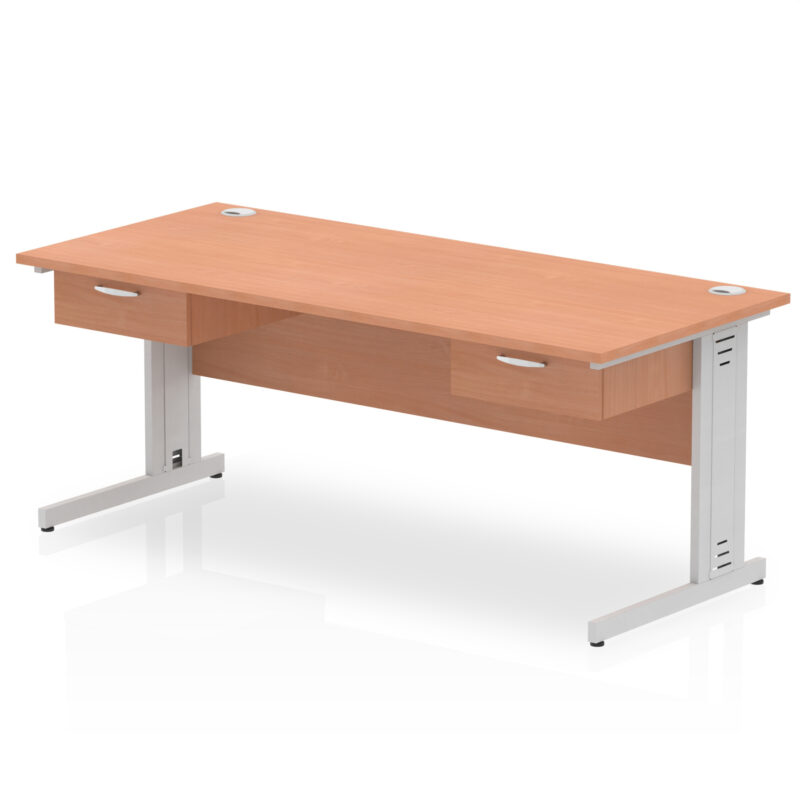 impulse cable managed straight desk silver frame with two one drawer fixed pedestals