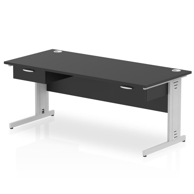 impulse cable managed straight desk silver frame with two one drawer fixed pedestals