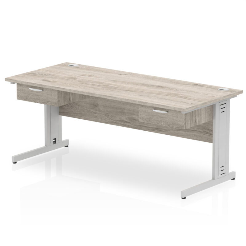 impulse cable managed straight desk silver frame with two one drawer fixed pedestals