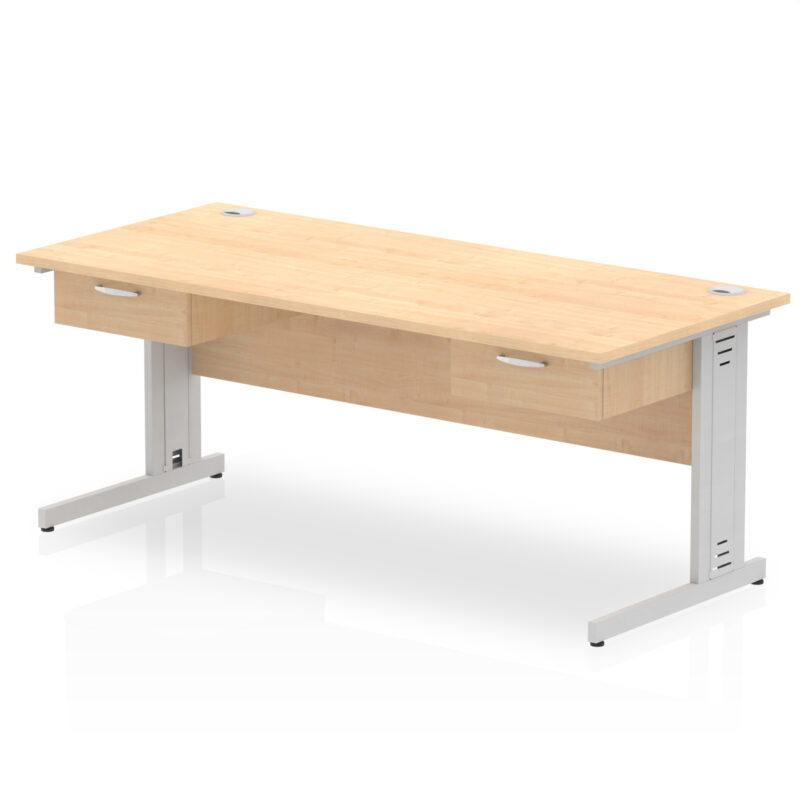 impulse cable managed straight desk silver frame with two one drawer fixed pedestals