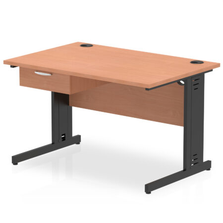 impulse cable managed straight desk black frame with single one drawer fixed pedestal