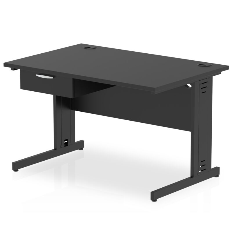 impulse cable managed straight desk black frame with single one drawer fixed pedestal