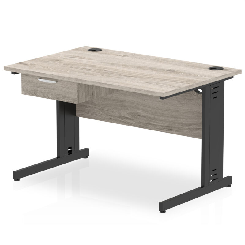 impulse cable managed straight desk black frame with single one drawer fixed pedestal