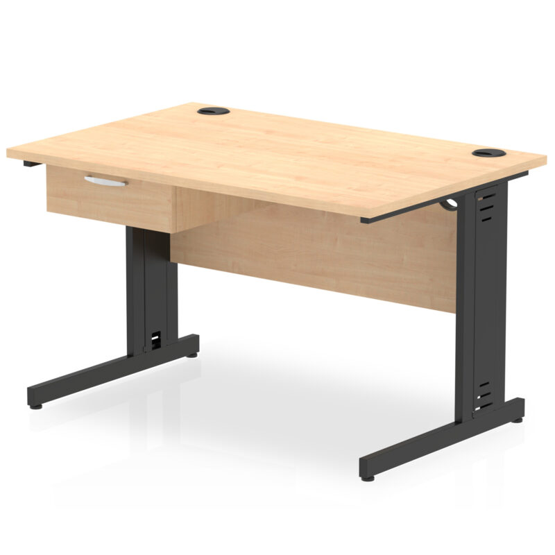 impulse cable managed straight desk black frame with single one drawer fixed pedestal