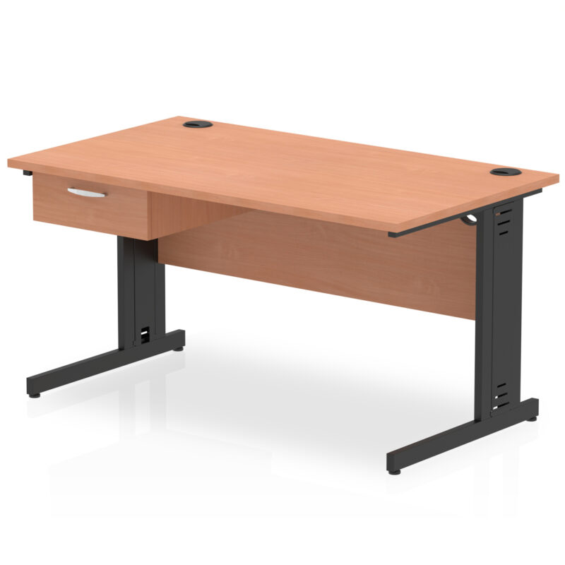 impulse cable managed straight desk black frame with single one drawer fixed pedestal
