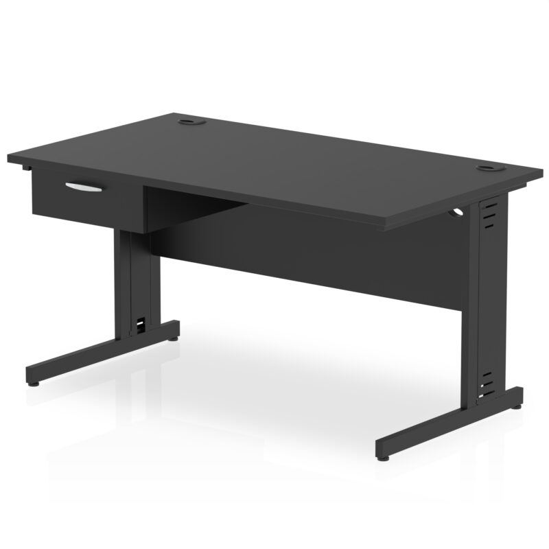 impulse cable managed straight desk black frame with single one drawer fixed pedestal