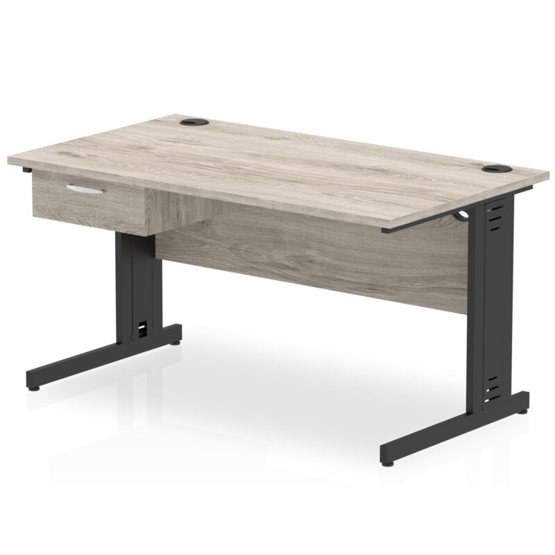 impulse cable managed straight desk black frame with single one drawer fixed pedestal