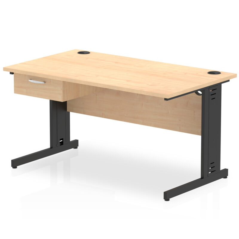 impulse cable managed straight desk black frame with single one drawer fixed pedestal