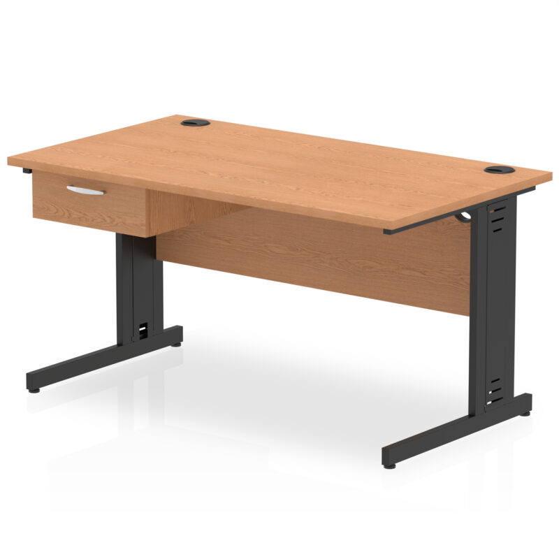 impulse cable managed straight desk black frame with single one drawer fixed pedestal