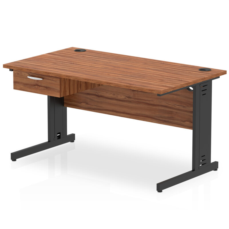 impulse cable managed straight desk black frame with single one drawer fixed pedestal