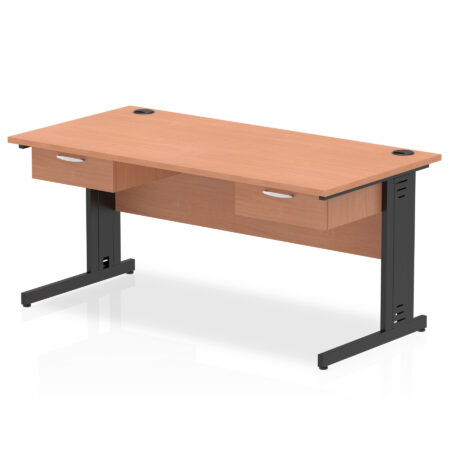 impulse cable managed straight desk black frame with two one drawer fixed pedestals