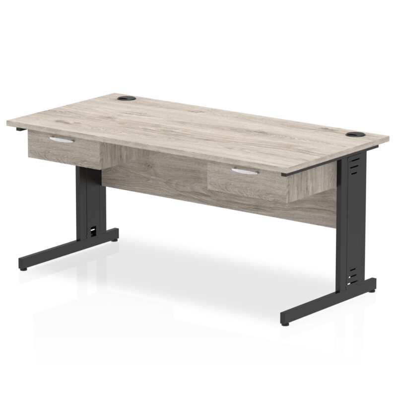 impulse cable managed straight desk black frame with two one drawer fixed pedestals