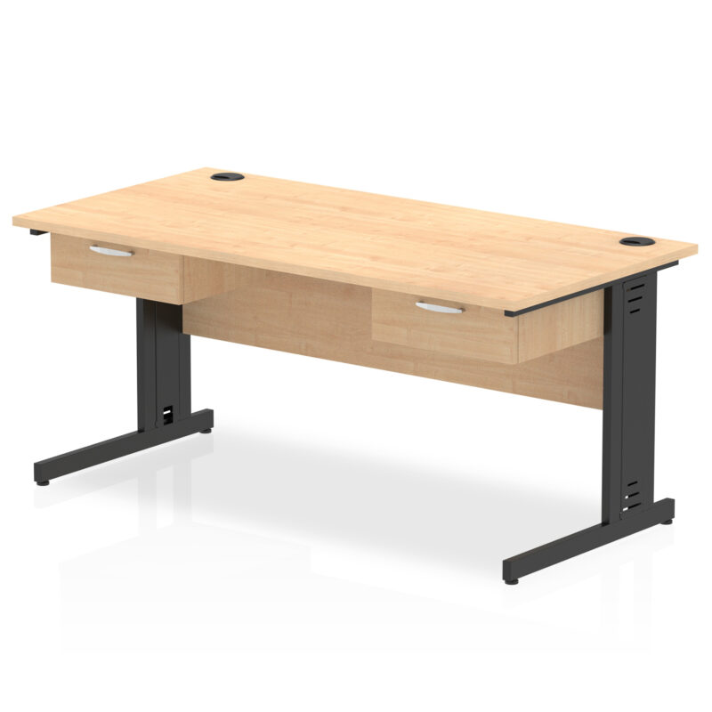 impulse cable managed straight desk black frame with two one drawer fixed pedestals