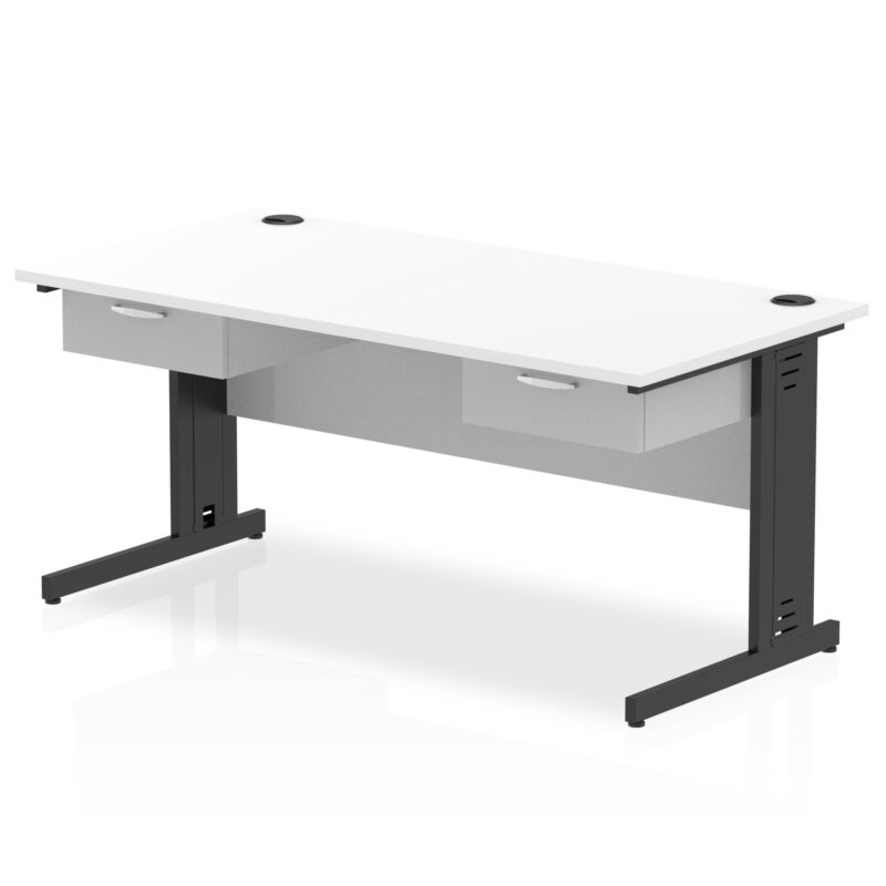 impulse cable managed straight desk black frame with two one drawer fixed pedestals