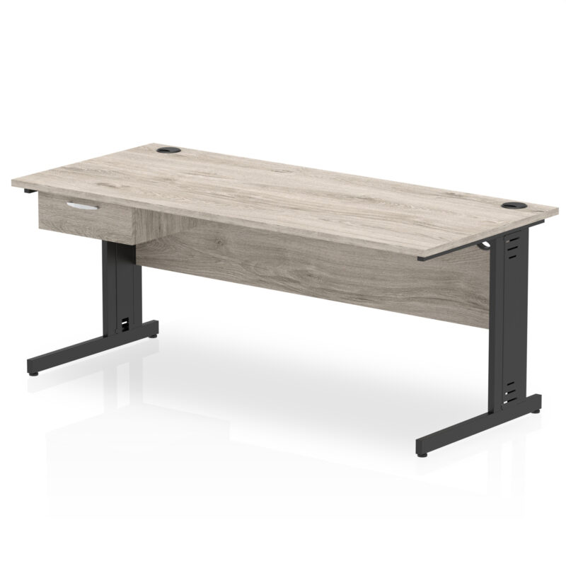 impulse cable managed straight desk black frame with single one drawer fixed pedestal