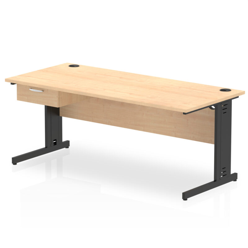 impulse cable managed straight desk black frame with single one drawer fixed pedestal