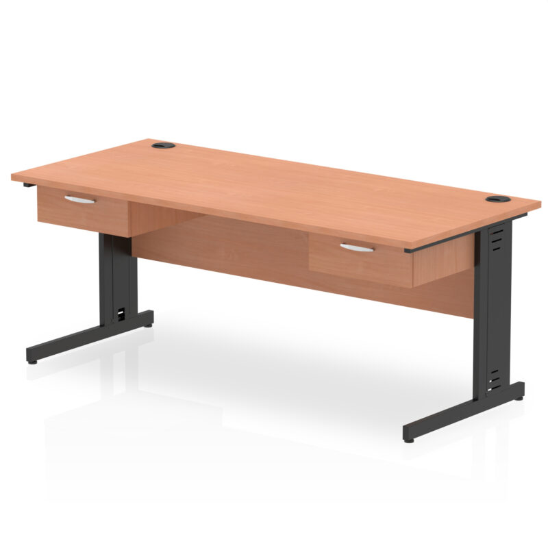 impulse cable managed straight desk black frame with two one drawer fixed pedestals