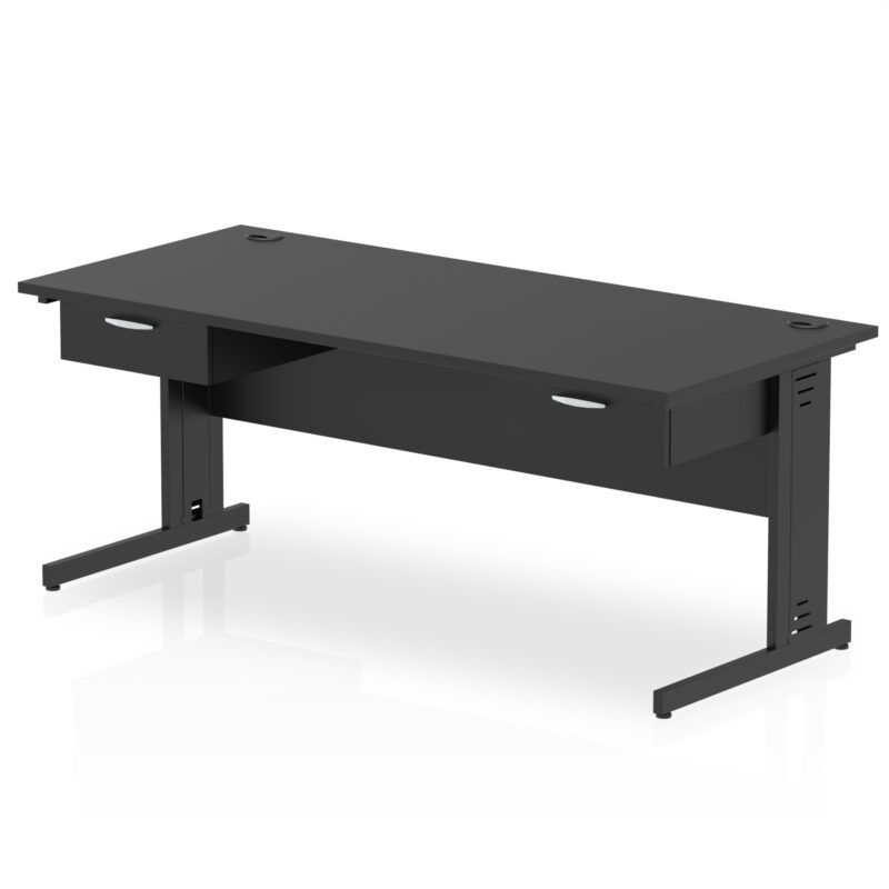 impulse cable managed straight desk black frame with two one drawer fixed pedestals