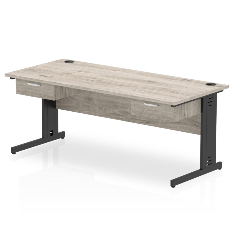 impulse cable managed straight desk black frame with two one drawer fixed pedestals