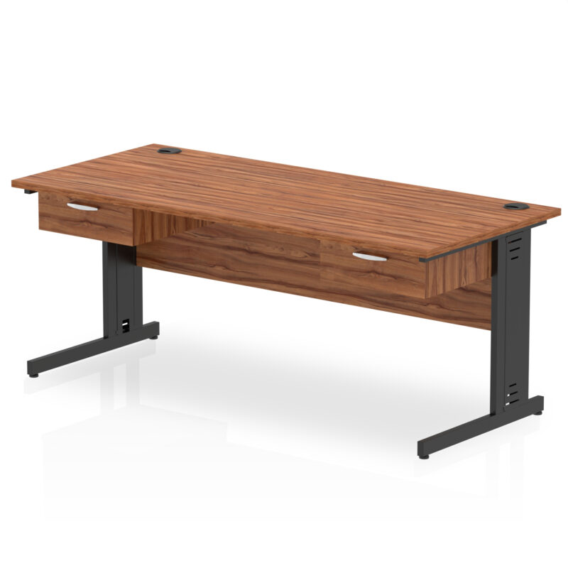 impulse cable managed straight desk black frame with two one drawer fixed pedestals