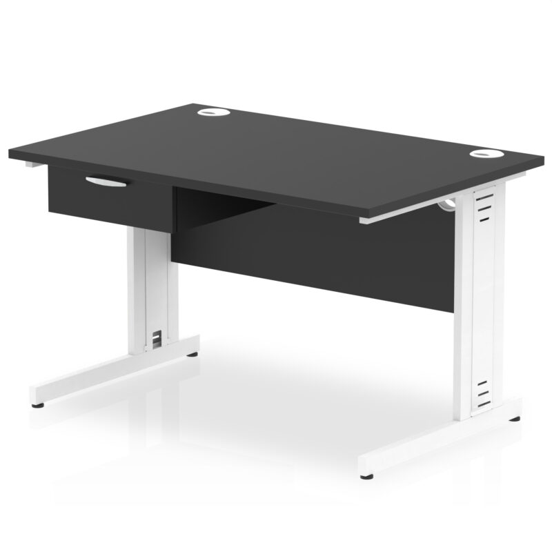 impulse cable managed straight desk white frame with single one drawer fixed pedestal